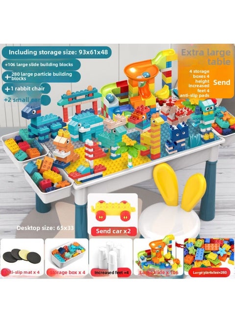 Large Particle Block Table Compatible Lego Assembly Boys Girls Children's Kindergarten Game Toy Table Drawing-Color:Extra Large Long Table +4 Storage Height +386 1 Chair