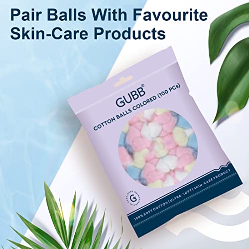 GUBB Hypoallergenic 100% Colored Cotton Balls For Face Cleansing & Makeup Removal - Deeply Cleanses & Removes Dirt Gently | Safe for Sensitive Skin -100 PCs, Pack Of 2 - Image 3