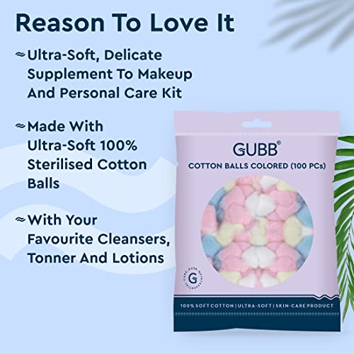 GUBB Hypoallergenic 100% Colored Cotton Balls For Face Cleansing & Makeup Removal - Deeply Cleanses & Removes Dirt Gently | Safe for Sensitive Skin -100 PCs, Pack Of 2 - Image 5