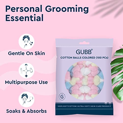 GUBB Hypoallergenic 100% Colored Cotton Balls For Face Cleansing & Makeup Removal - Deeply Cleanses & Removes Dirt Gently | Safe for Sensitive Skin -100 PCs, Pack Of 2 - Image 2