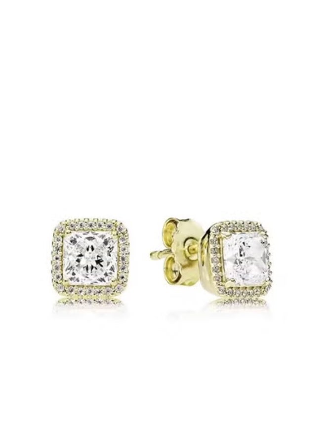 Chomel Women's Fashion Versatile Classic Cubic Zirconia Gold Square Radiant Halo Earrings, Pendant Earring Gift - Image 1
