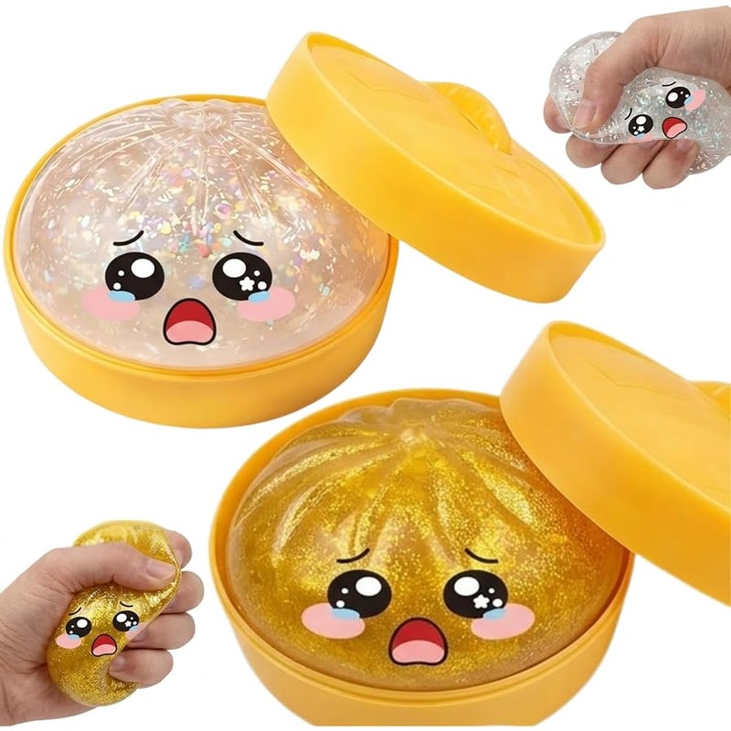 Lemoneon Glitter Dumpling Squishy Mystery Box 2 Pcs - 2026 Upgraded Dumplings Squishes for Adults Teens Squeeze Easter Basket Stuffers & Stocking Stuff Sad White and Gold - Image 1