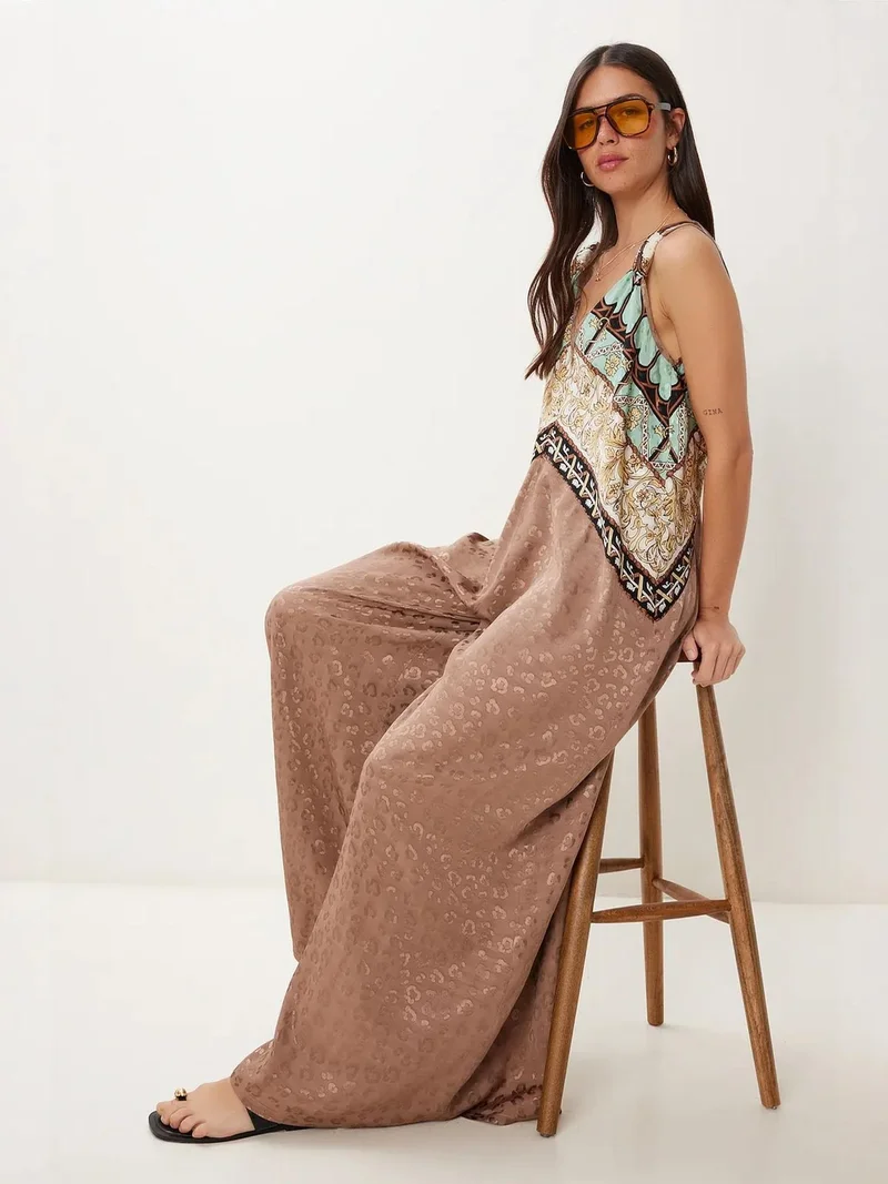 Happiness İstanbul ISTANBUL Wide Leg Printed Jumpsuit with V-Neck