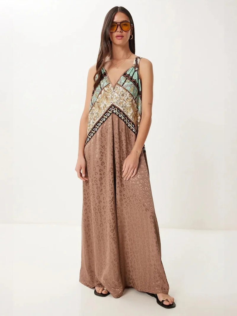 Happiness İstanbul ISTANBUL Wide Leg Printed Jumpsuit with V-Neck
