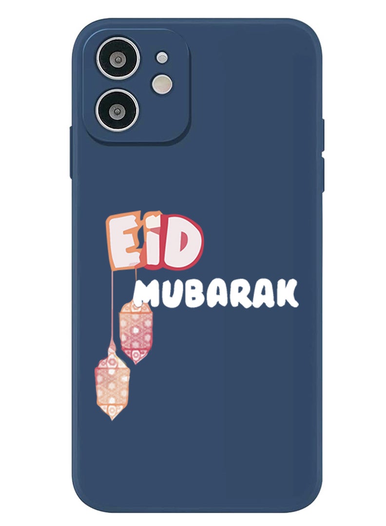 Theodor Protective Slim Fit Case Liquid Silicone Cover with Full Body Protection Anti-Scratch Shockproof Case For iPhone 12 Blue  - Eid Mubarak white - Image 1