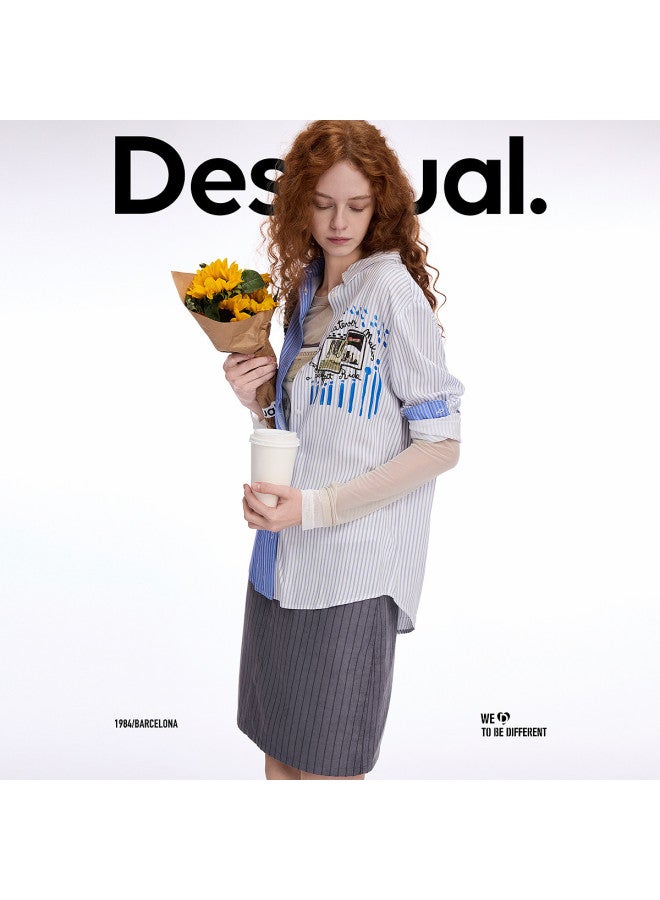 DESIGUAL women's Asymmetric Color-block Striped Hand-painted Print Shirt - Spring/summer 2025 Collection - Image 4