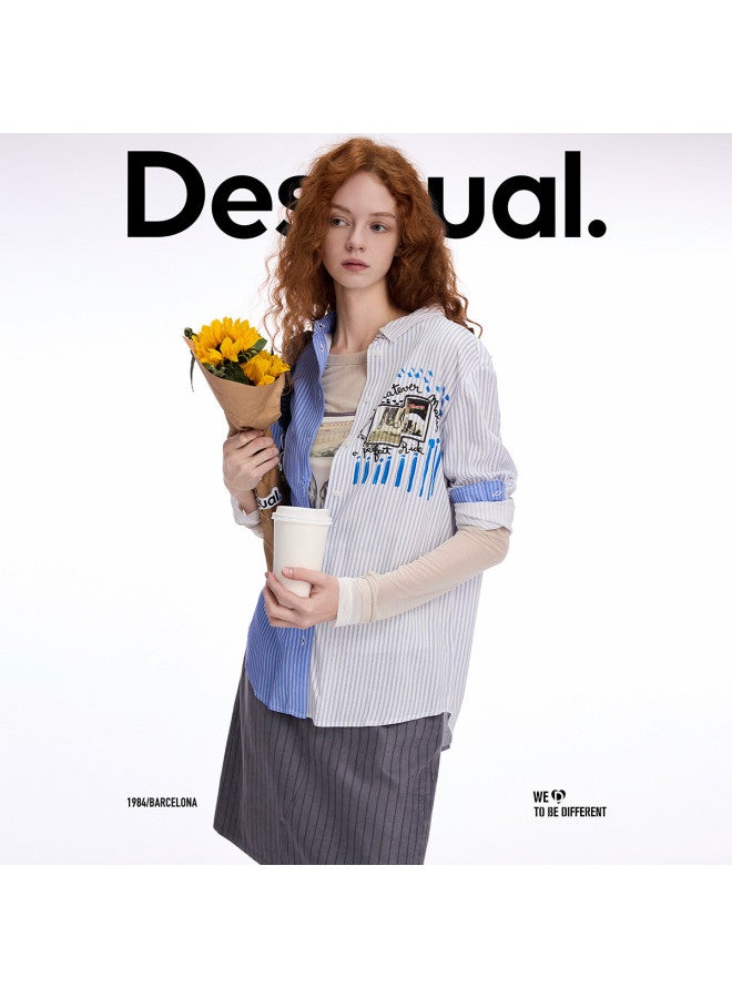 DESIGUAL women's Asymmetric Color-block Striped Hand-painted Print Shirt - Spring/summer 2025 Collection - Image 5