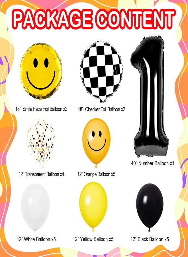 Whaline 29Pcs One Happy Dude First Birthday Party Decorations Yellow White Black Balloons Checkered Number 1 Balloon for Smile Face First Birthday Decoration Supplies - Image 2