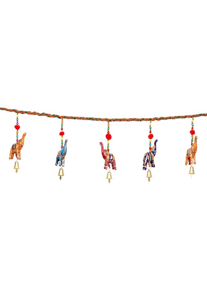 أديتري_كرييشن زينة جدارية معلقة على الباب، إكليل توران باندانوار مع كرات بوم بوم، ديكور داخلي وخارجي للمنزل، المكتب، المعبد، حفلات الزفاف، المهرجانات الهندية التقليدية، هدايا رأس السنة الجديدة (المقاس: 44 بوصة × 7 بوصات) (متعدد الألوان) - Image 2