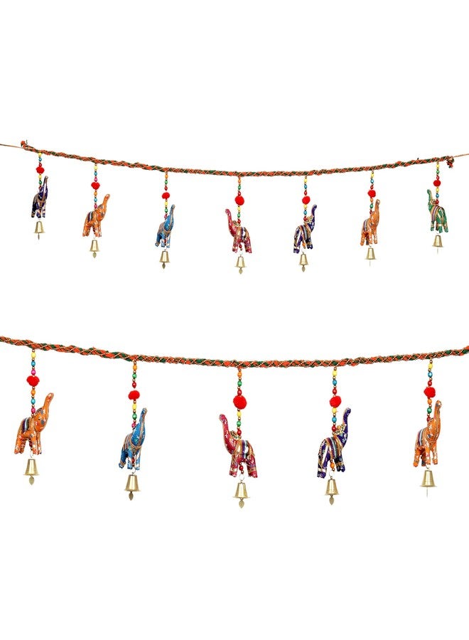 أديتري_كرييشن زينة جدارية معلقة على الباب، إكليل توران باندانوار مع كرات بوم بوم، ديكور داخلي وخارجي للمنزل، المكتب، المعبد، حفلات الزفاف، المهرجانات الهندية التقليدية، هدايا رأس السنة الجديدة (المقاس: 44 بوصة × 7 بوصات) (متعدد الألوان) - Image 3
