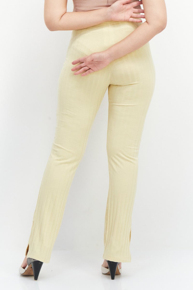 Gina Tricot Women Petite Plain Wide Leg Pants, Yellow  - Image 3