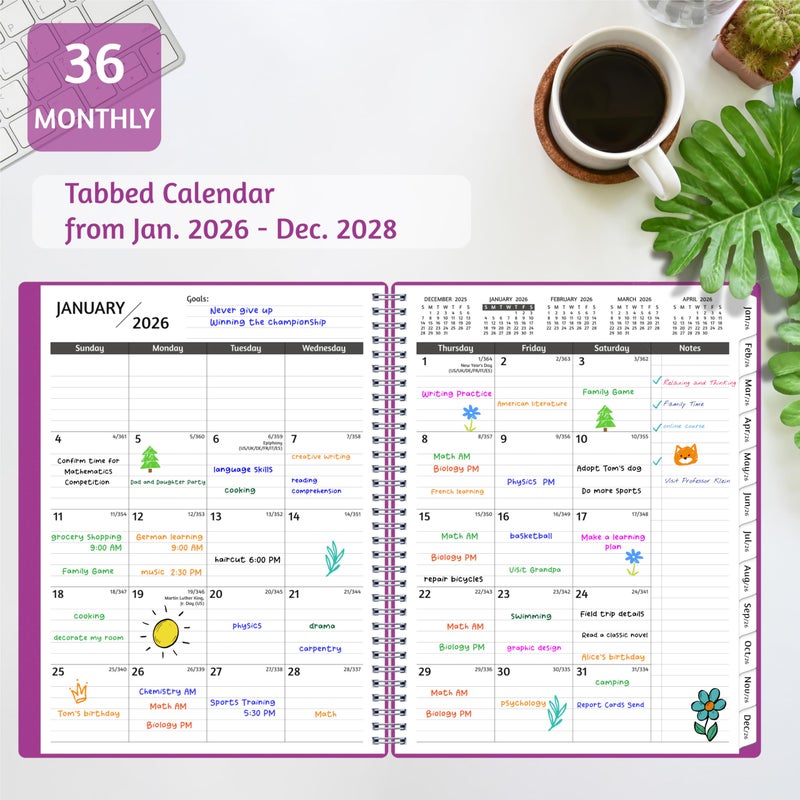 GoiUnlt Monthly Planner 2026-2028, 36 Months Calendar Planner 2026-2028 from Jan 2026 â€“ Dec 2028, 8.5'' x 11'' with Ruled Spread, Flexible Cover, Spiral Wirebound, Pocket, Coated Tabs, Notes ï¼† Habit Tracker - Image 4
