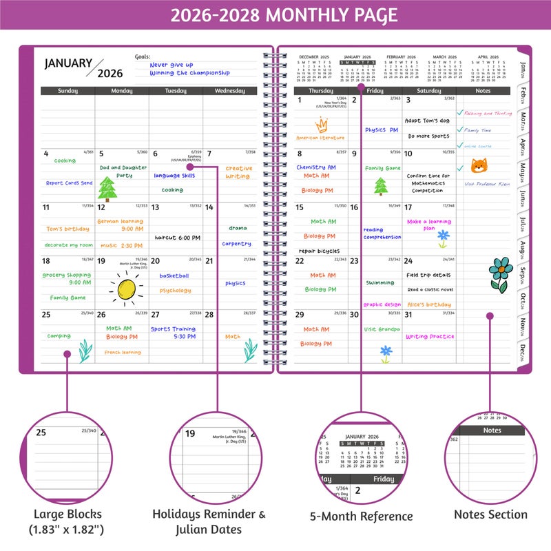GoiUnlt Monthly Planner 2026-2028, 36 Months Calendar Planner 2026-2028 from Jan 2026 â€“ Dec 2028, 8.5'' x 11'' with Ruled Spread, Flexible Cover, Spiral Wirebound, Pocket, Coated Tabs, Notes ï¼† Habit Tracker - Image 3