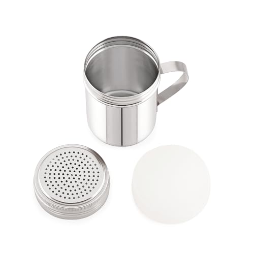 GS Kitchenware Stainless Steel Powder Shaker with Handle and Plastic Lid Cap, 300 ML, Kitchen Dredger for Spices, Sugar, Salt, Flour. - Image 1