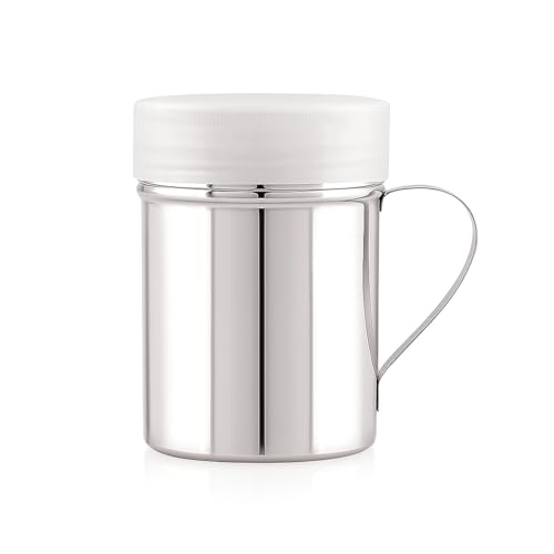 GS Kitchenware Stainless Steel Powder Shaker with Handle and Plastic Lid Cap, 300 ML, Kitchen Dredger for Spices, Sugar, Salt, Flour. - Image 3