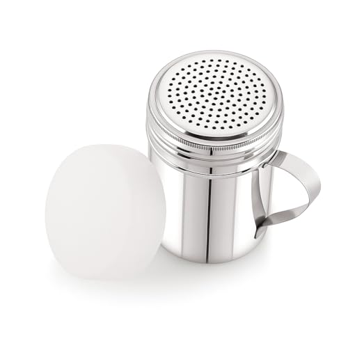 GS Kitchenware Stainless Steel Powder Shaker with Handle and Plastic Lid Cap, 300 ML, Kitchen Dredger for Spices, Sugar, Salt, Flour. - Image 2