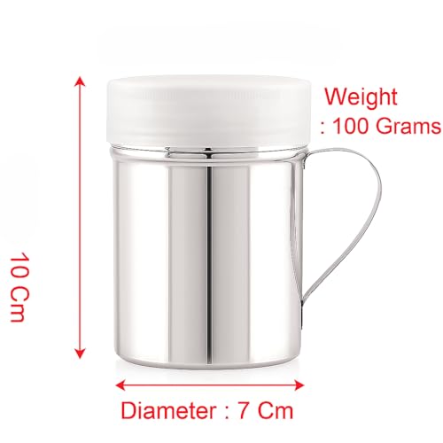 GS Kitchenware Stainless Steel Powder Shaker with Handle and Plastic Lid Cap, 300 ML, Kitchen Dredger for Spices, Sugar, Salt, Flour. - Image 4