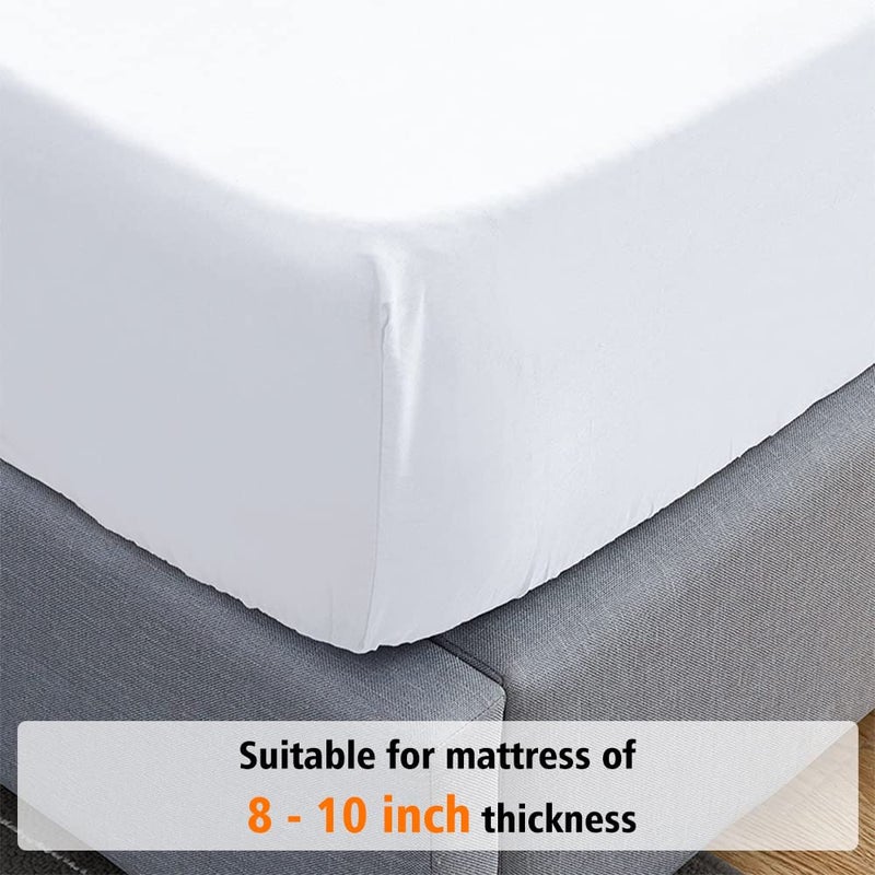 Lirex Cotton Queen Fitted Sheet Only, 300 Thread Count Soft Breathable, 8-10" Deep Pocket Sheet for Hotel Home, White - Image 4