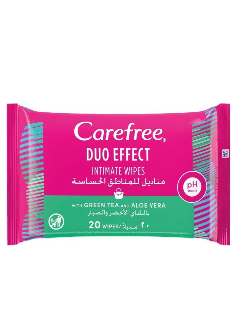 Carefree Daily Intimate Wipes Duo Effect With Green Tea And Aloe Vera 20 Piece  - Image 1