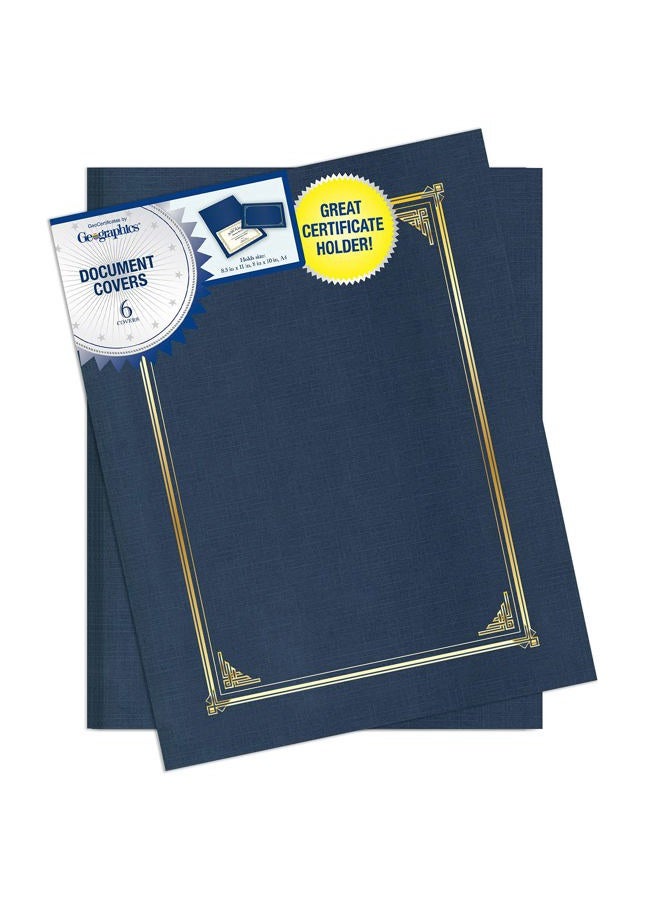 Geographics Classic Linen Certificate/Document Covers, 12.5” x 9.75”, Blue Navy (6 Pack) - Image 1