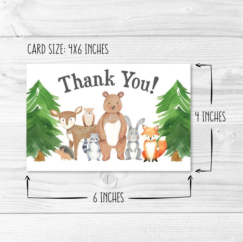 Hadley Designs 24 Kids Thank You Cards Birthday - 4x6 Animal Woodland Baby Shower Thank You Cards with Envelopes Kids ThankYou Notes Bulk, Blank Teacher Appreciation Notes, Party Supplies, Made In USA - Image 4