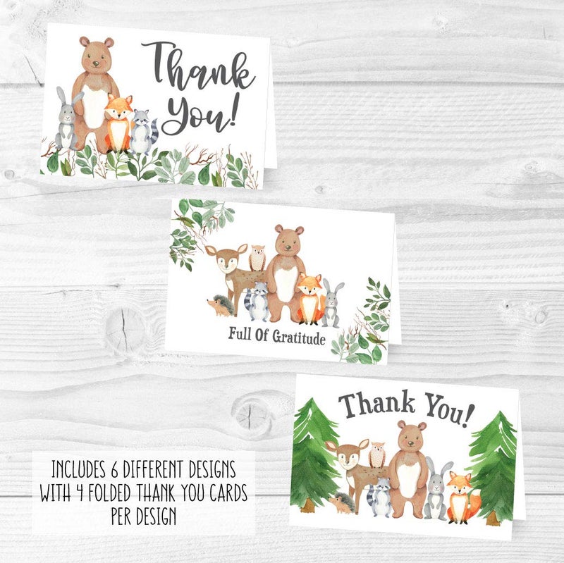 Hadley Designs 24 Kids Thank You Cards Birthday - 4x6 Animal Woodland Baby Shower Thank You Cards with Envelopes Kids ThankYou Notes Bulk, Blank Teacher Appreciation Notes, Party Supplies, Made In USA - Image 5