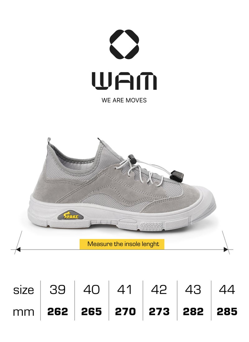 Wam - Shoes for Men - Comfortable Sneakers, Casual Mens Shoes, Trainer Shoes, Lightweight and Breathable Walking Shoes, Mens Fashion Footwear, Ajustable Elastic Laces, Textile Mesh Lining, Grey - Image 1