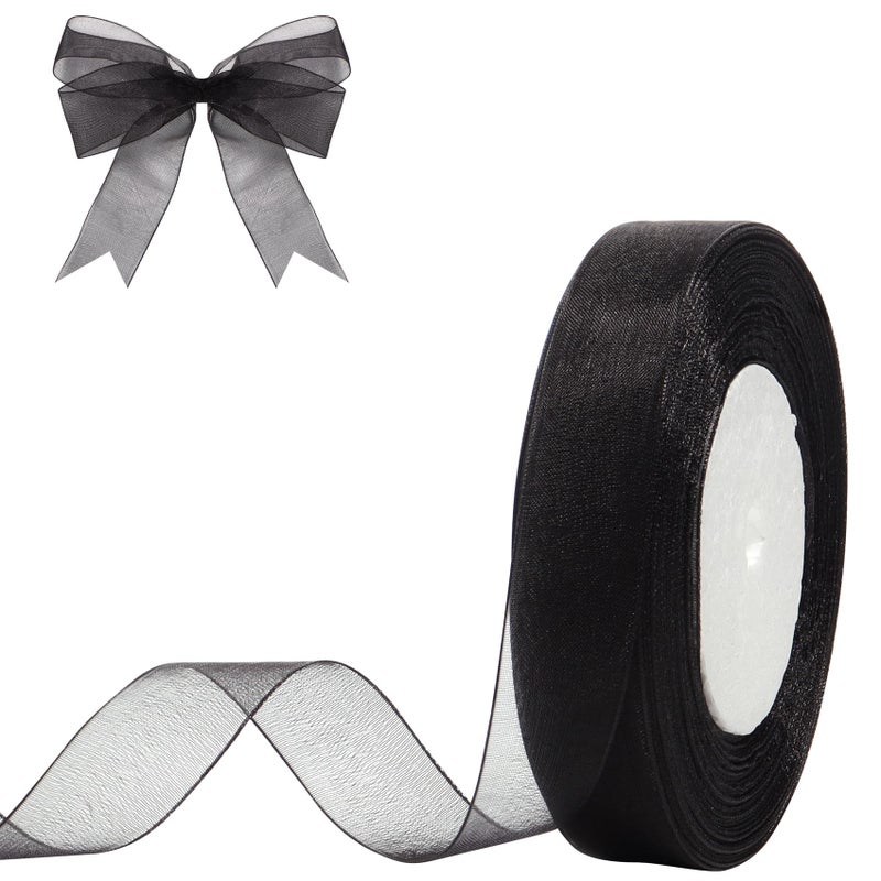 Hiswan 34 inch Sheer Organza Ribbon 50 Yards Black Chiffon Ribbon for Gift Wrapping Christmas Halloween Decoration Wedding Bouquet Crafts