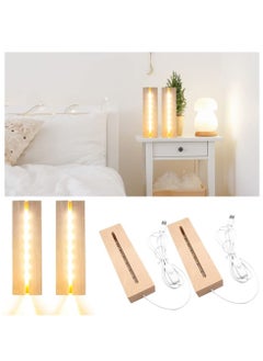 7 inch LED Light Display Pedestal Rectangle for 3D Crystal Glass Art USB Plug Warm Wooden Lighted Base Stand, Mirror Box Centerpieces, Home Decor.