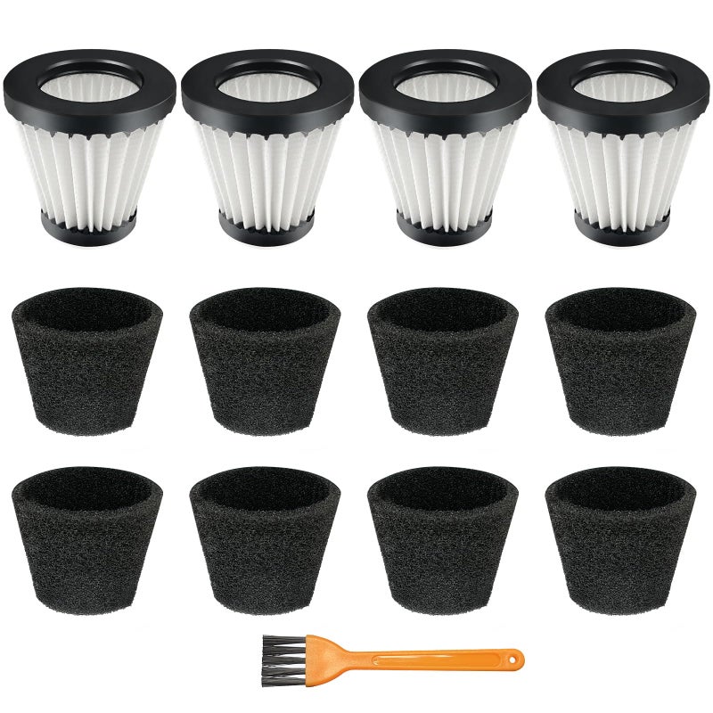 Zibopon 4 Pack F117 Filters Compatible with Dirt Devil Scorpion Handheld Vacuum Cleaner, Part # AD40117, with 8 Foam Sleeves & 1 Brush - Image 1