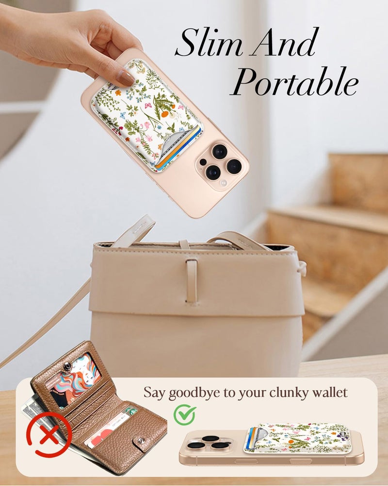 Shorogyt Compatible with Magsafe Wallet Magnetic Card Holder - Flower Grass Phone Wallets for Women Teen Girls Cute for iPhone 17/16/15/14/13/12 Series Slim for Apple Mag RFID Magnet Fit 3 Cards - Image 2