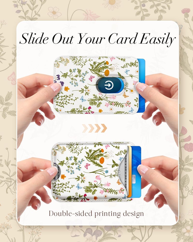 Shorogyt Compatible with Magsafe Wallet Magnetic Card Holder - Flower Grass Phone Wallets for Women Teen Girls Cute for iPhone 17/16/15/14/13/12 Series Slim for Apple Mag RFID Magnet Fit 3 Cards - Image 4