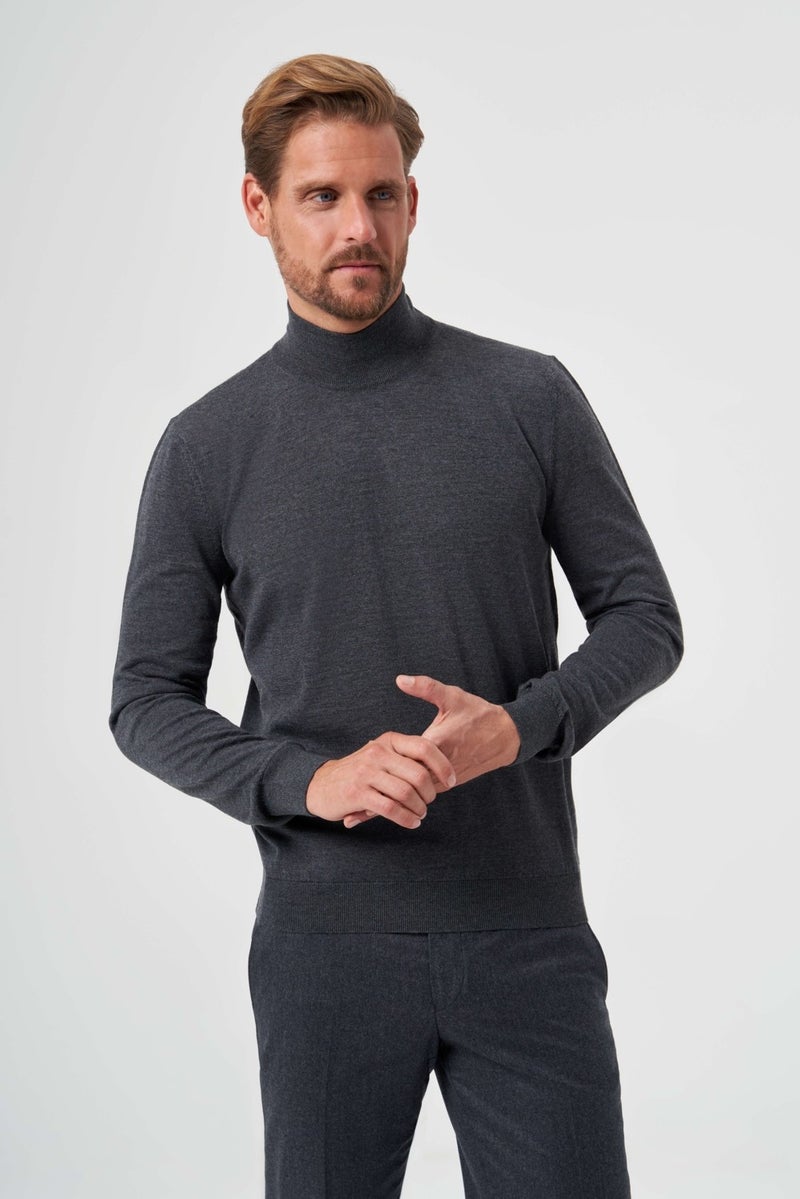 Bisse Men's Basic Half Turtleneck Knitwear ANTRASITE TR23KNOS23210_D58  - Image 1