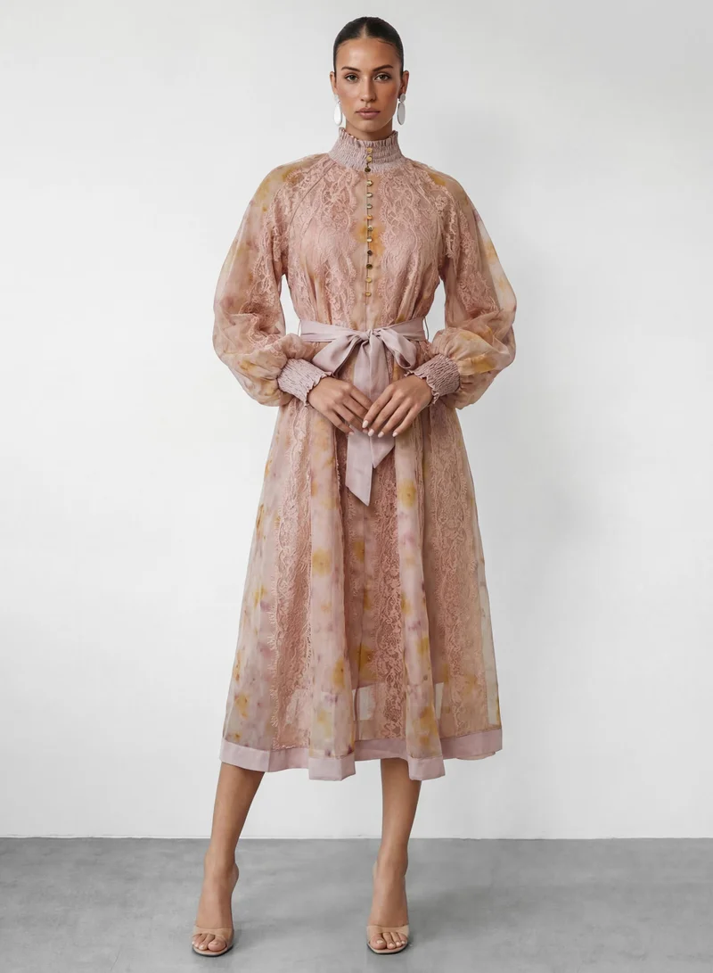 سنفير Love That For You Pink Printed Lace Midi Dress