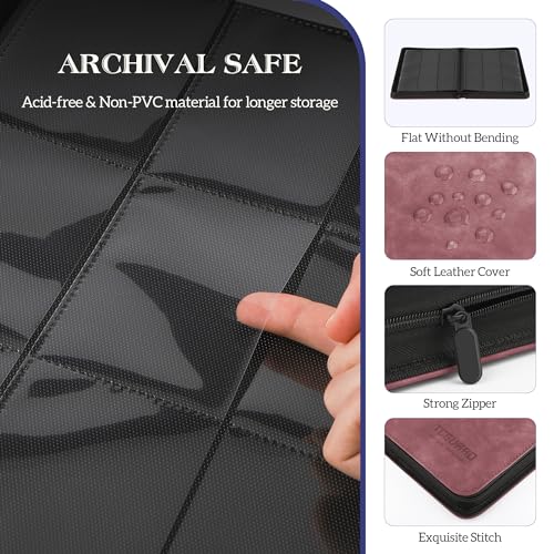 TCGUARD Trading Card Binder, 9 Side Loading Pocket Card Album Hold Up to 540, Zipper Binder for Collection, TCG Holder for Sports, Yugioh, MTG etc. (Wine 9) - Image 3