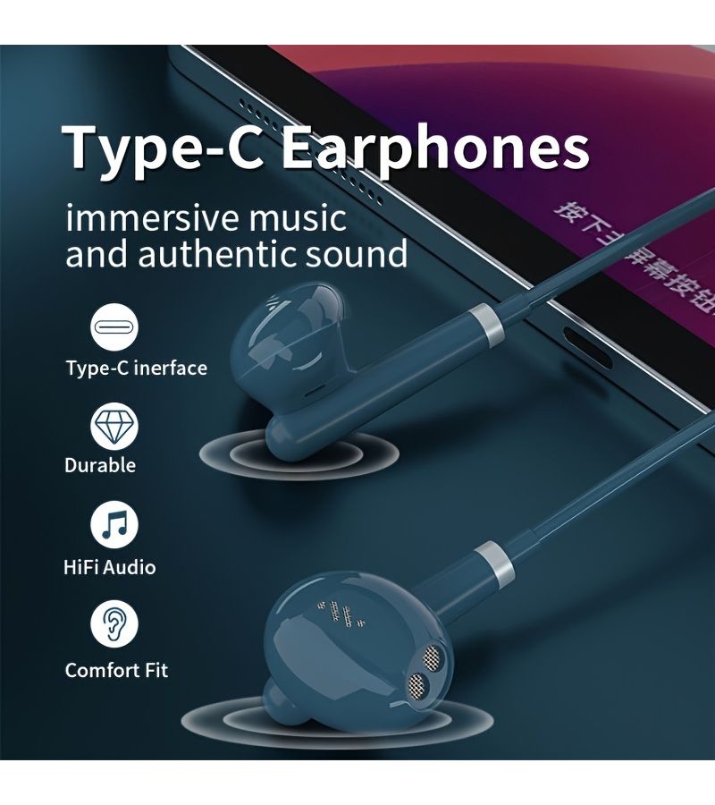 سماعات أذن سلكية من نوع USB-C تحتوي على ميكروفون وتحكم في مستوى الصوت، مع شريحة رقمية DAC عالية الجودة، لنقاء المكالمات وجودة الموسيقى، متوافقة مع الهواتف الذكية، ومناسبة لسلسلة آيفون 15 و16 وسلسلة سامسونج جالاكسي، باللون الأسود. - Image 5