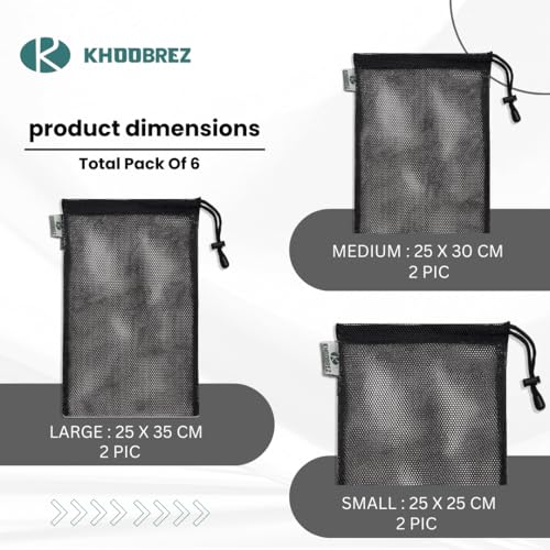 KHOOBREZ Set of 6 Fridge Drawstring Bags | Vegetables Storage Mesh Net for Fridge | Also Use for Snacks,Toys and Fruits etc | Multi-Purpose Mesh Bag N_FSB_B (Black) - Image 2