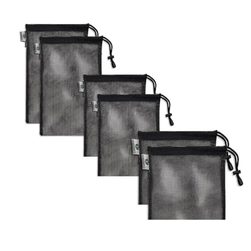 KHOOBREZ Set of 6 Fridge Drawstring Bags | Vegetables Storage Mesh Net for Fridge | Also Use for Snacks,Toys and Fruits etc | Multi-Purpose Mesh Bag N_FSB_B (Black) - Image 1