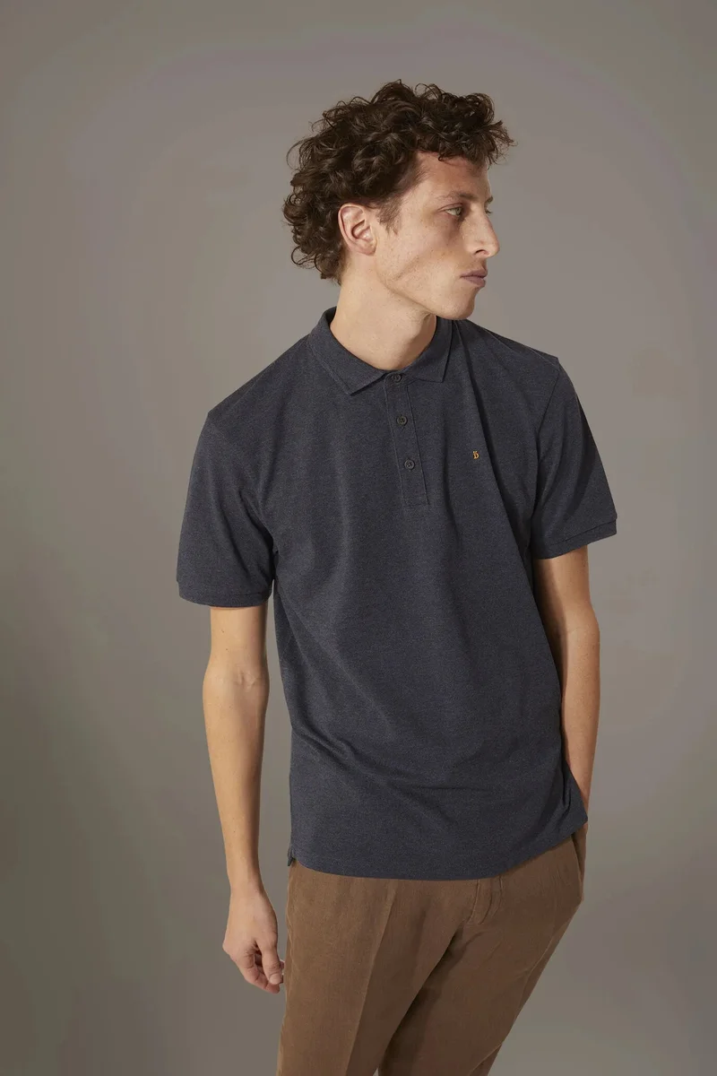 Short sleeves melange polo cotton blend - DK Blue