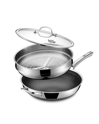 DOTCLAD 13 Inch Hybrid Stainless Steel Wok with Lid and Steamer Basket, Non Stick Stir Fry Pan, PFOA-Free, Works on Induction, Dishwasher & Oven Safe - Image 1