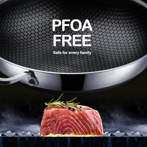 DOTCLAD 13 Inch Hybrid Stainless Steel Wok with Lid and Steamer Basket, Non Stick Stir Fry Pan, PFOA-Free, Works on Induction, Dishwasher & Oven Safe - Image 3