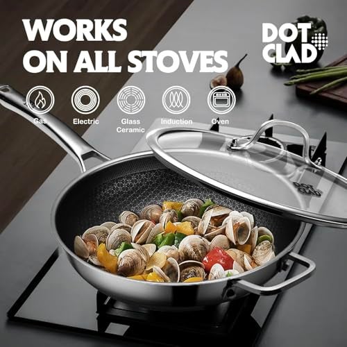 DOTCLAD 13 Inch Hybrid Stainless Steel Wok with Lid and Steamer Basket, Non Stick Stir Fry Pan, PFOA-Free, Works on Induction, Dishwasher & Oven Safe - Image 4