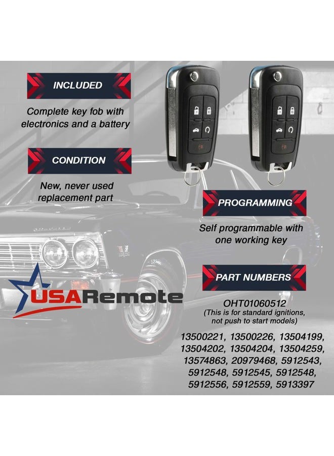USARemote 2 Key Fob fits 2010-2017 Buick Allure Encore Lacrosse Regal Verano/Chevy Camaro Cruze Equinox Impala Malibu Sonic/GMC Terrain Keyless Entry Remote Flip 2010 2011 2012 2013 2014 2015 2016 2017 - Image 3