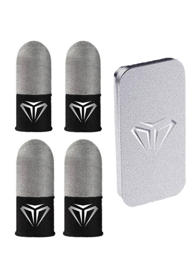 4pcs Gaming Finger gloves,Paired With A Metal Storage Box,100% Visible Silver Fibers,Just Right Pressure/Breathable/Sweatproof（Silver black）  - Image 1
