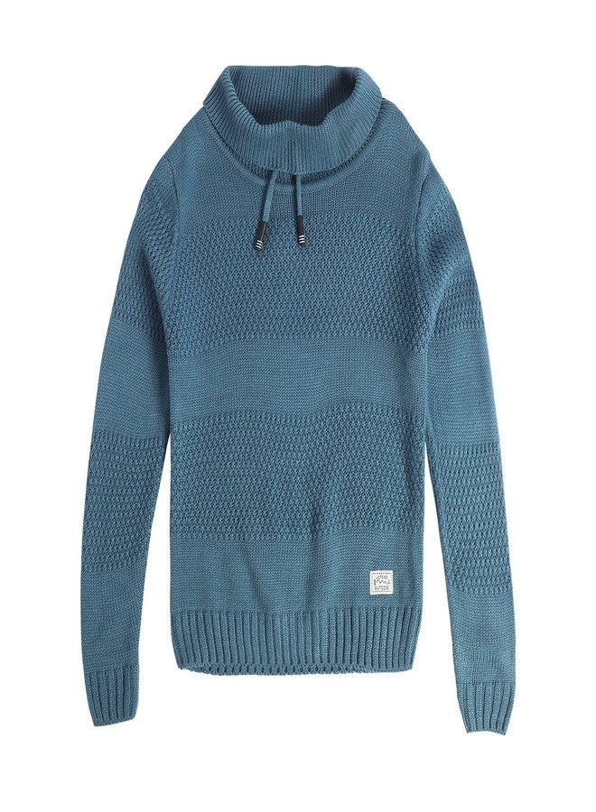 miniklub Kids Full Sleeve Round Neck Knitted Acrylic Blue Color Sweater, Pack of 1 (3-4Y) - Image 1