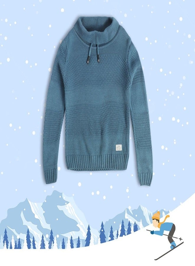 miniklub Kids Full Sleeve Round Neck Knitted Acrylic Blue Color Sweater, Pack of 1 (3-4Y) - Image 2