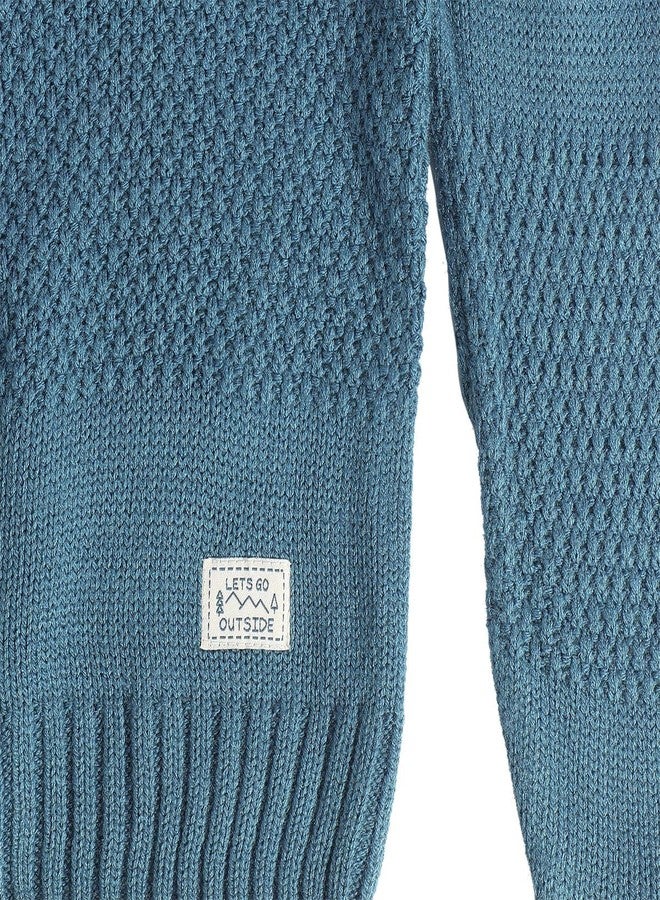 miniklub Kids Full Sleeve Round Neck Knitted Acrylic Blue Color Sweater, Pack of 1 (3-4Y) - Image 5