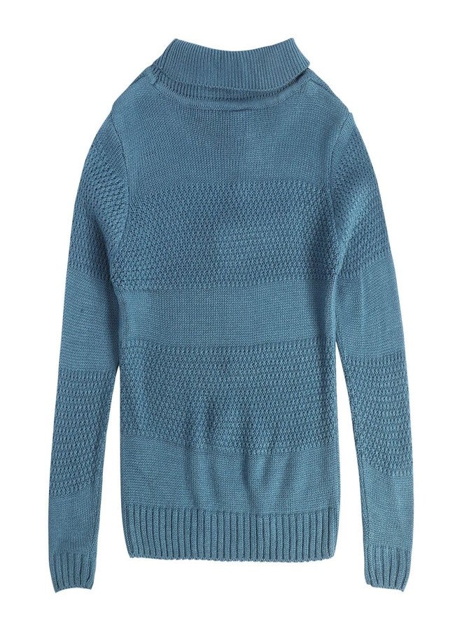 miniklub Kids Full Sleeve Round Neck Knitted Acrylic Blue Color Sweater, Pack of 1 (3-4Y) - Image 3