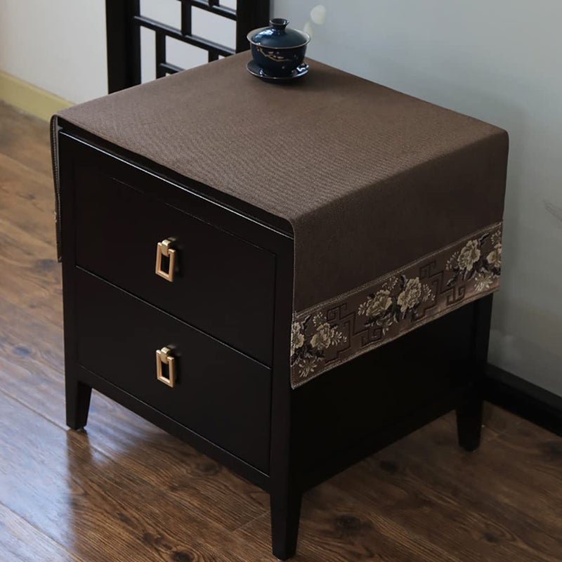 Topwon Solid Color Bedside Tablecloth Nightstand Runner Side End Tabletop Dust Cover Embroidered Flower Vintage Night Stand Table Linen Washable AntiSlip Coffee