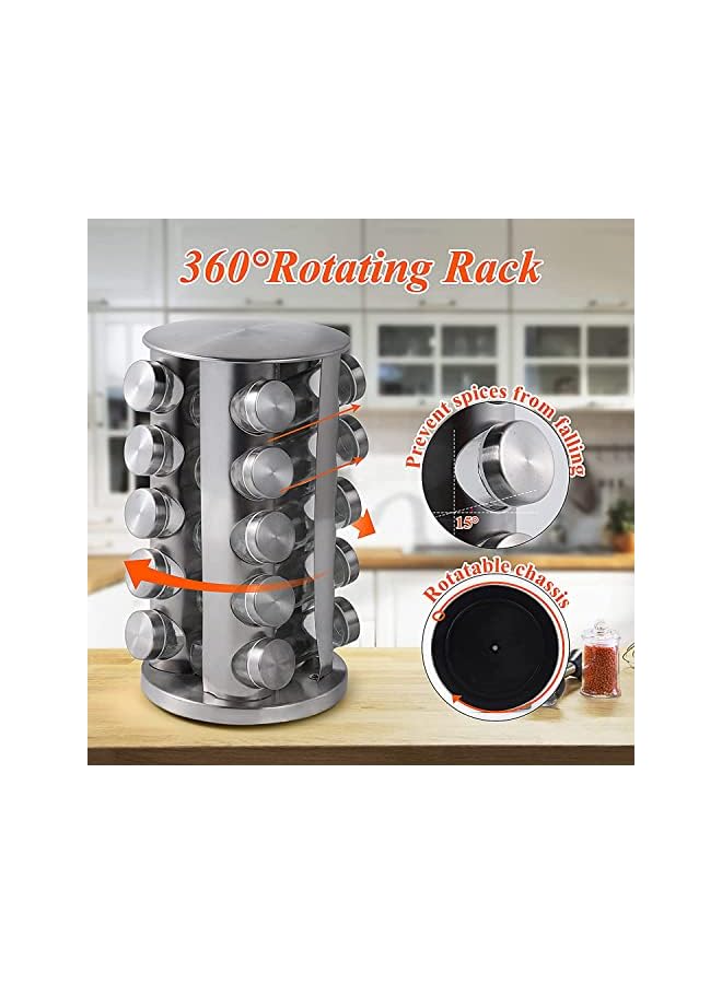 Zaboon 2 C Revolving Spice Rack With 20 Jars Rotating Spice Rack Organizer Seasoning Organizer With Labels Stainless Steel Spice Carousel For Kitchen Countertop Cabinet - Image 4